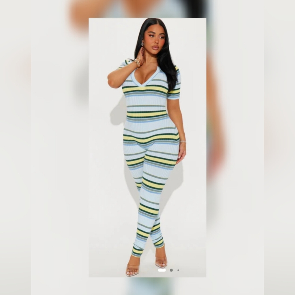 Fashion Nova Caffeine Energized Jumpsuit - Blue/combo XL NWT